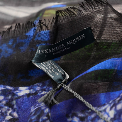 Alexander McQueen Modal Silk Perspex Patchwork Printed Scarf Blue Black 5 of 5