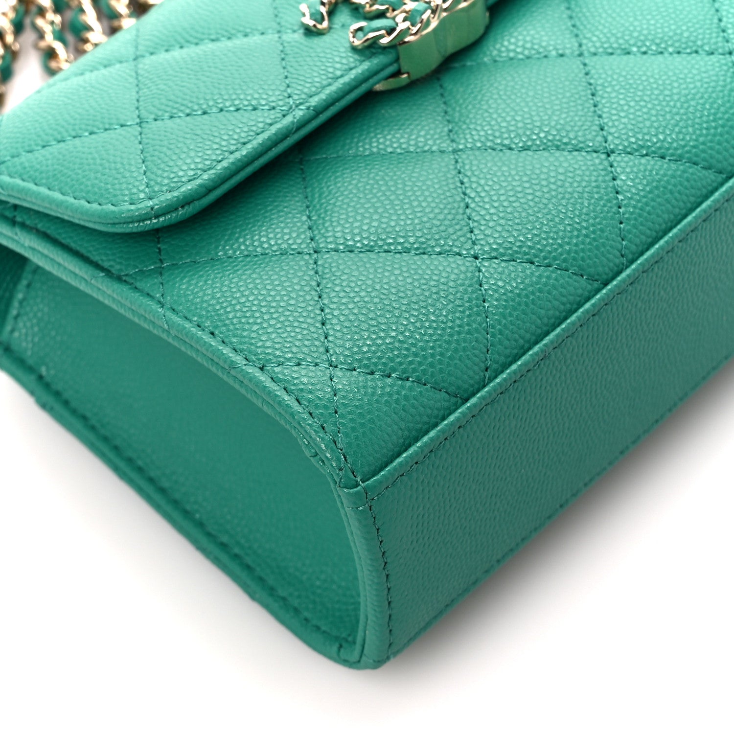 Chanel Caviar Quilted Double Chain Top Handle Flap With Chain Green 9 of 10