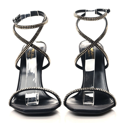 Saint Laurent Satin Crystal Opyum 110 Sandals 39.5 Black 3 of 9