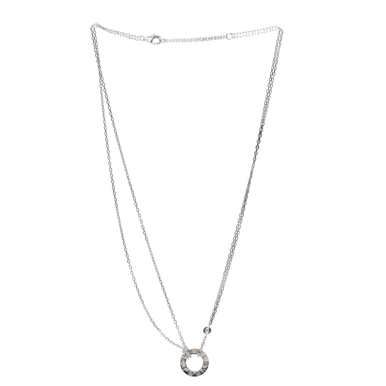 Cartier 18K White Gold 2 Diamond LOVE Necklace 3 of 7