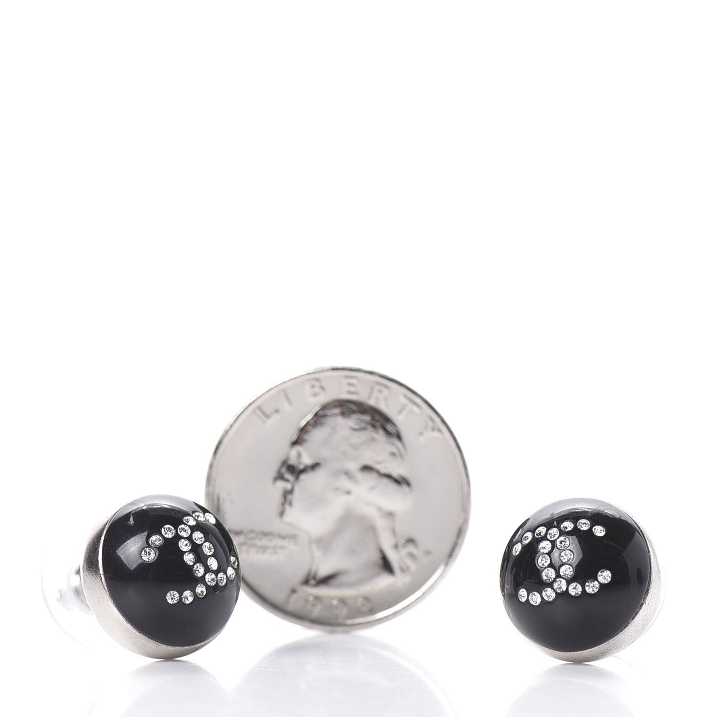 Resin Crystal CC Earrings Black
