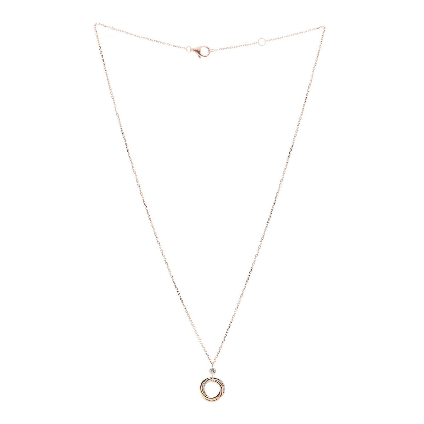 18K Pink Yellow White Gold Diamond Trinity Pendant Necklace