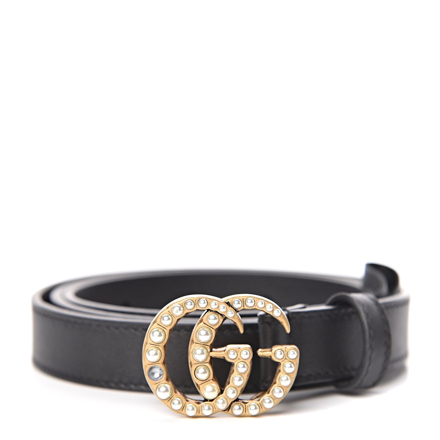 Calfskin Pearl Double G 20mm Belt 85 34 Black Cream
