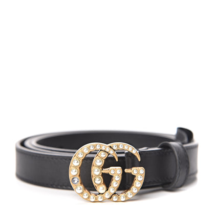 Gucci Calfskin Pearl Double G 20mm Belt 85 34 Black Cream 1 of 7