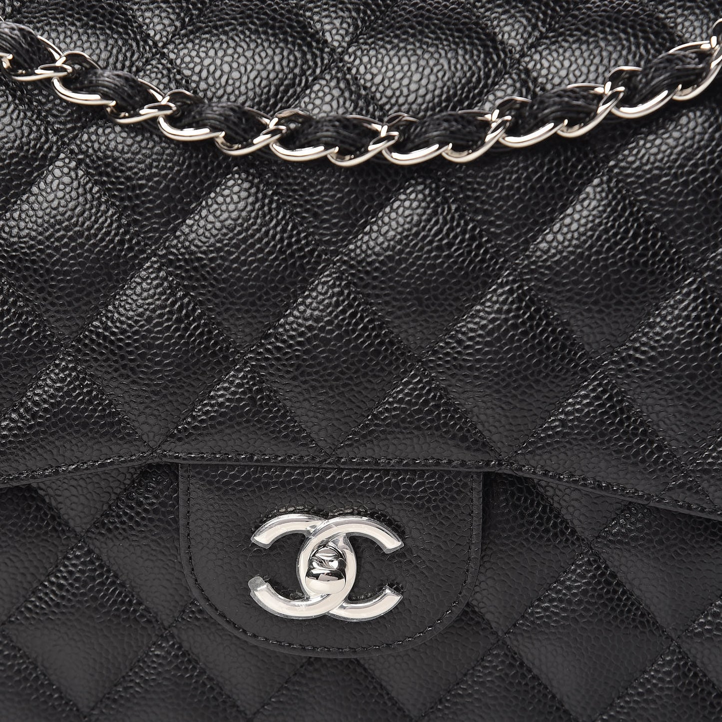Caviar Quilted Jumbo Double Flap Black