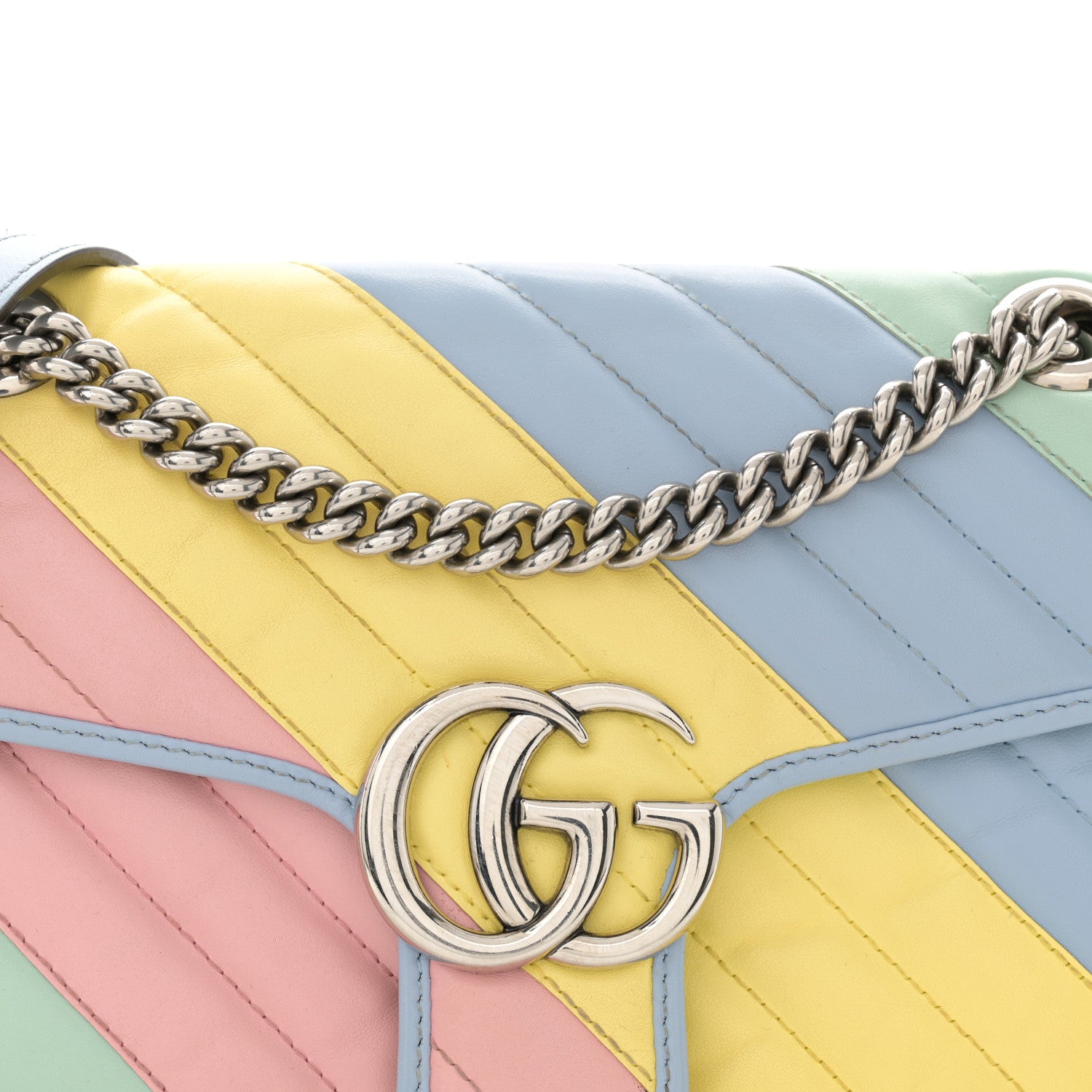Gucci Calfskin Matelasse Diagonal Small GG Marmont Shoulder Bag Multicolor Pastel 8 of 16
