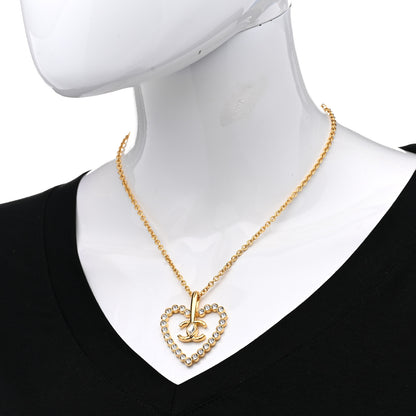 Chanel Crystal CC Heart Necklace Gold 2 of 6