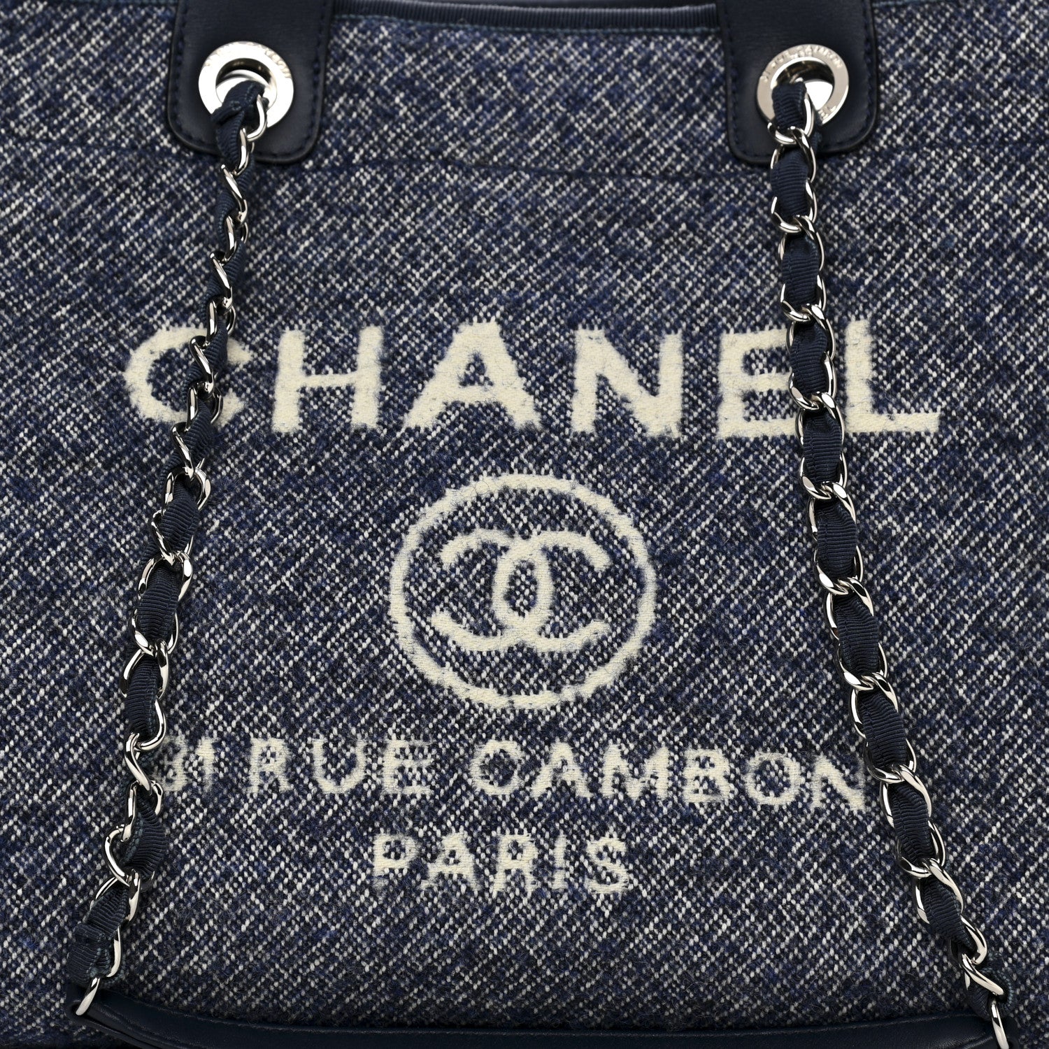 Chanel Mixed Fibers Calfskin Medium Deauville Tote Blue 8 of 10