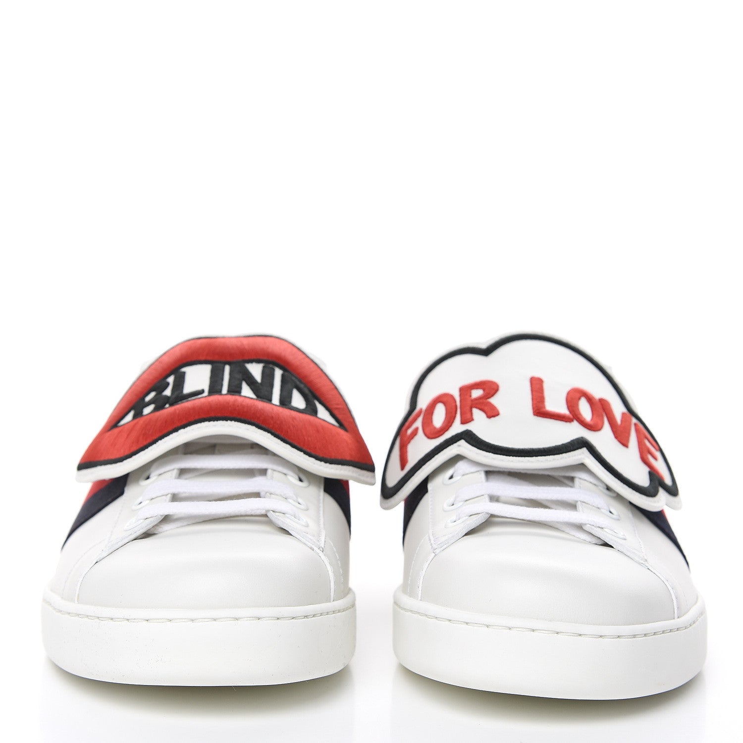 Gucci Calfskin Ayers Web Blind for Love Embroidered Mens Ace Sneakers 9 White 2 of 10
