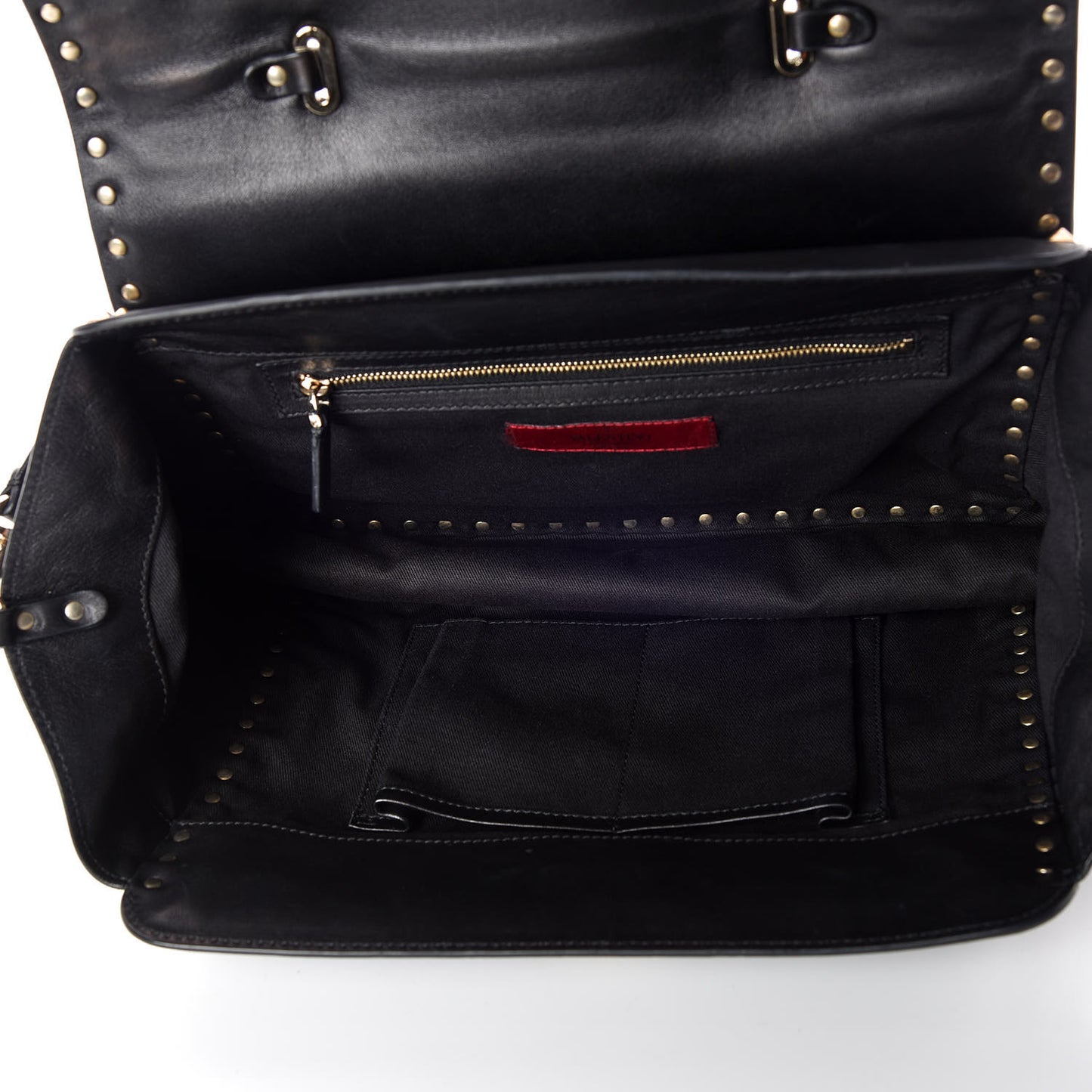 Vitello Rockstud Single Handle Flap Tote Black