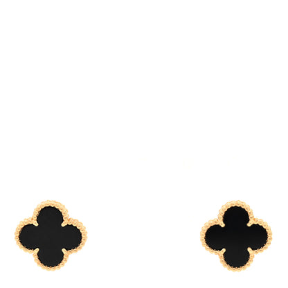 Van Cleef & Arpels 18k Yellow Gold Black Onyx Vintage Alhambra Earrings 1 of 5