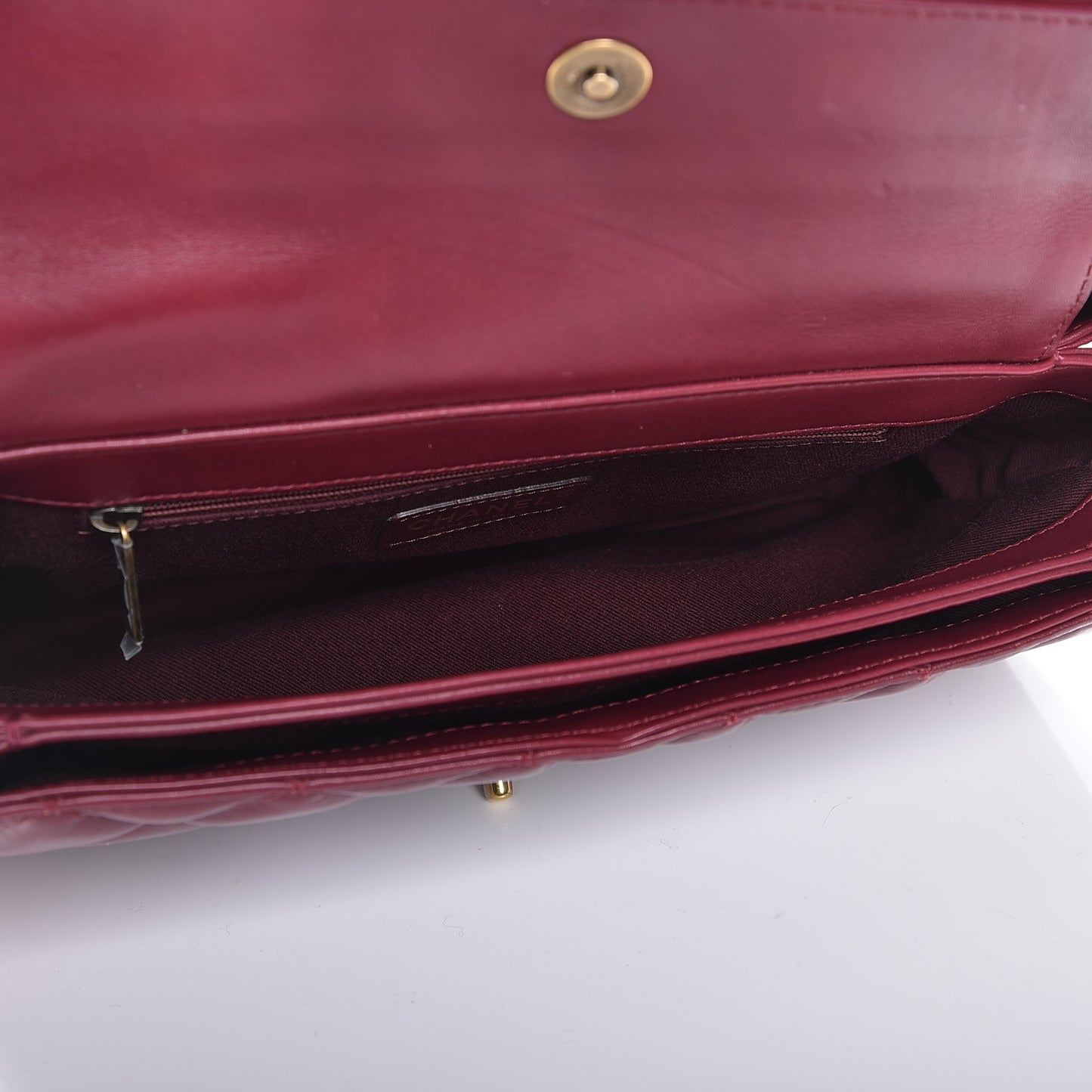 Calfskin Quilted Large Perfect Edge Flap Burgundy