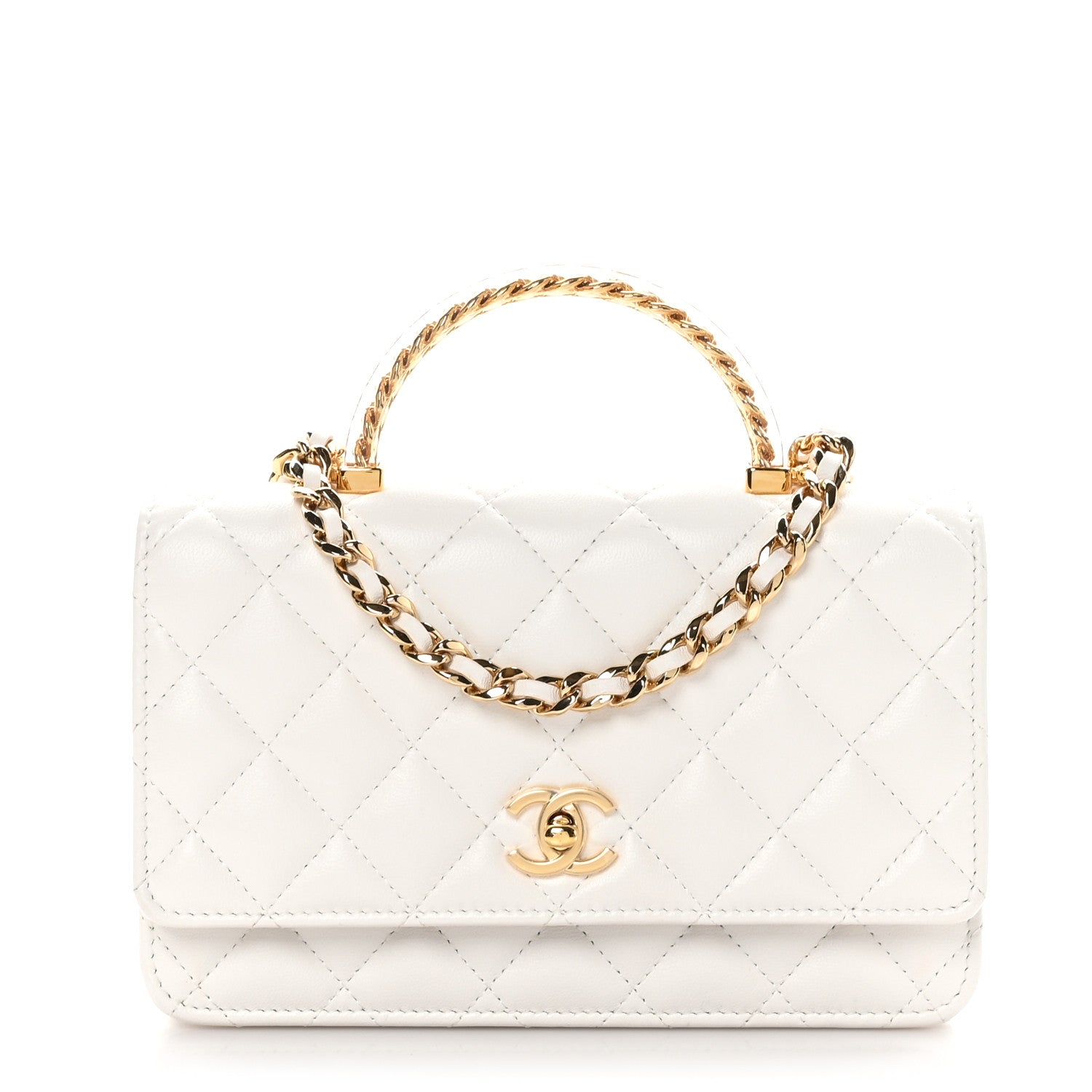 Chanel Lambskin Quilted Resin Chain Top Handle Wallet On Chain WOC White 1 of 14