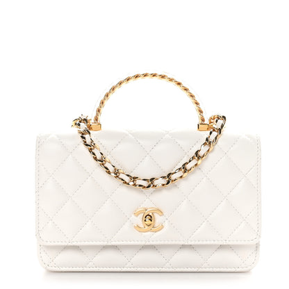 Chanel Lambskin Quilted Resin Chain Top Handle Wallet On Chain WOC White 1 of 14
