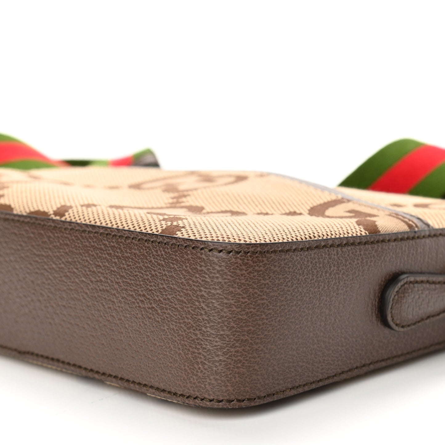 Monogram Jumbo GG Textured Dollar Calfskin Web Messenger Shoulder Bag Camel Ebony New Acero