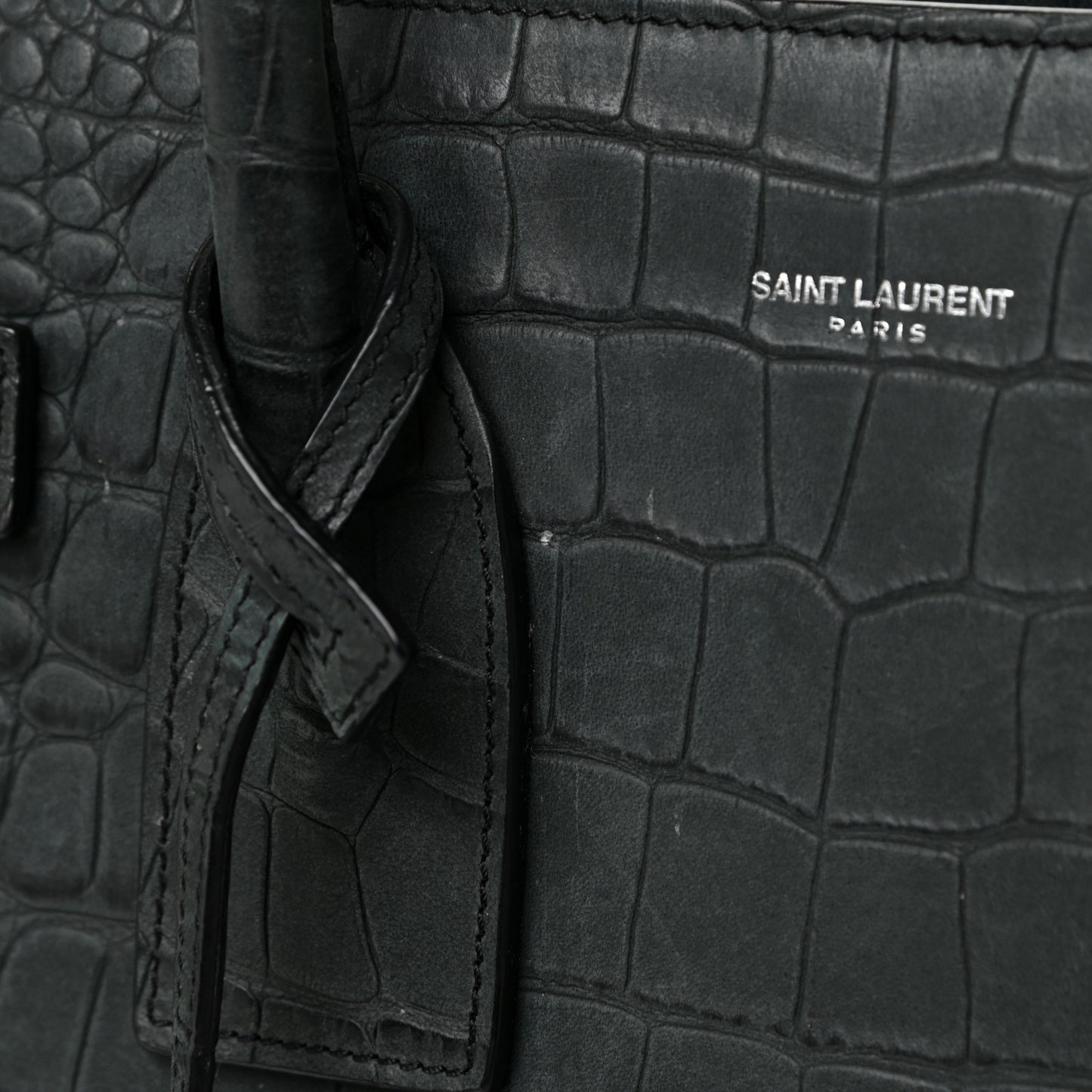 Calfskin Crocodile Embossed Small Sac De Jour Dusty Black