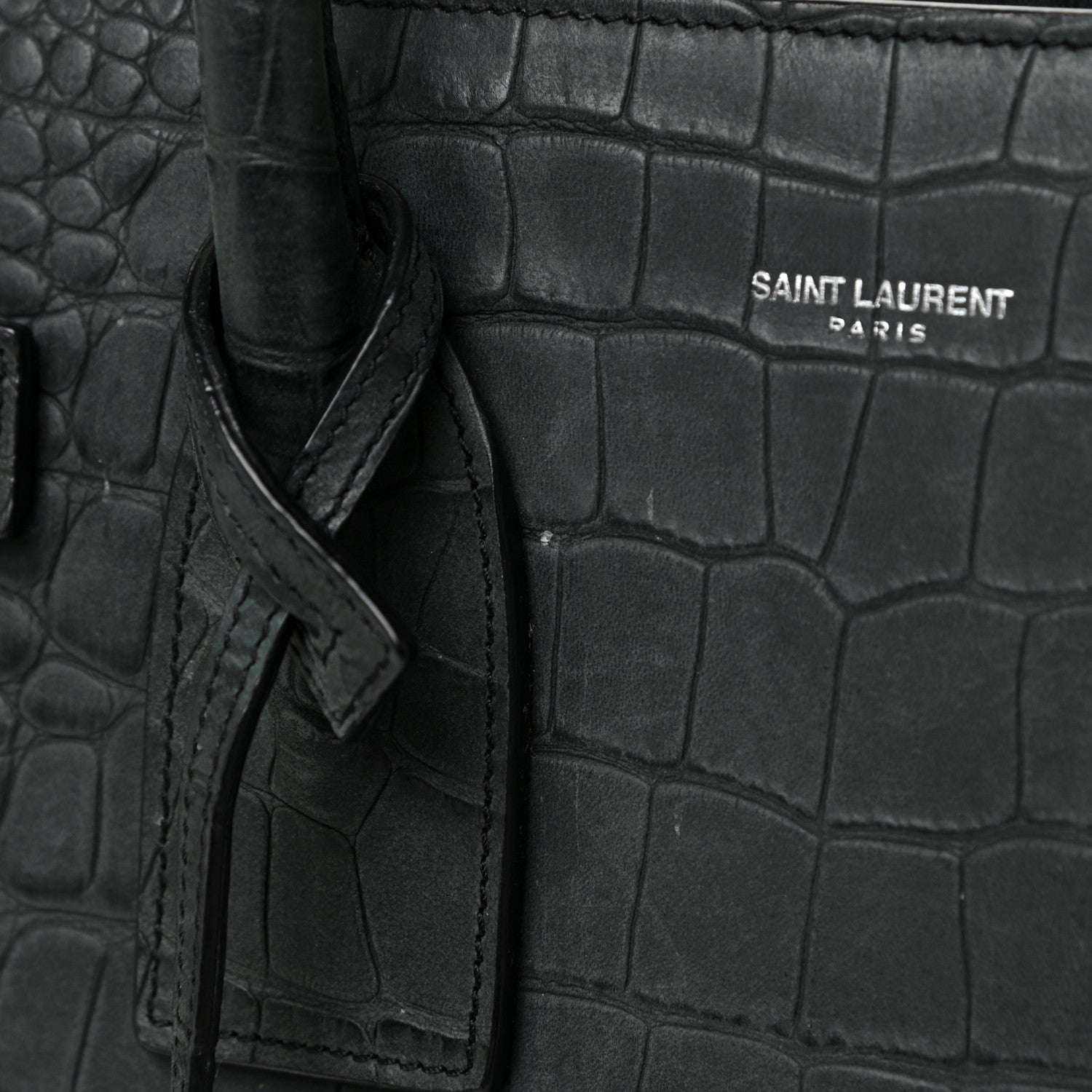 Saint Laurent Calfskin Crocodile Embossed Small Sac De Jour Dusty Black 11 of 18
