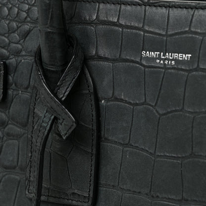 Saint Laurent Calfskin Crocodile Embossed Small Sac De Jour Dusty Black 11 of 18