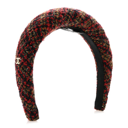 Chanel Tweed Headband Red Black Khaki 3 of 5