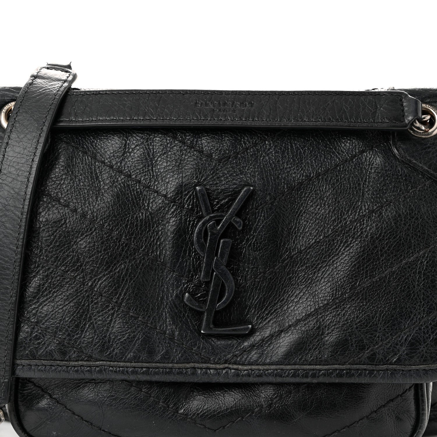 Saint Laurent Crinkled Calfskin Matelasse Monogram Baby Niki Chain Satchel Black 7 of 11