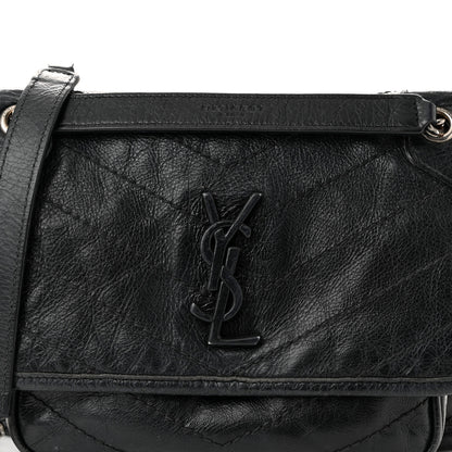 Saint Laurent Crinkled Calfskin Matelasse Monogram Baby Niki Chain Satchel Black 7 of 11