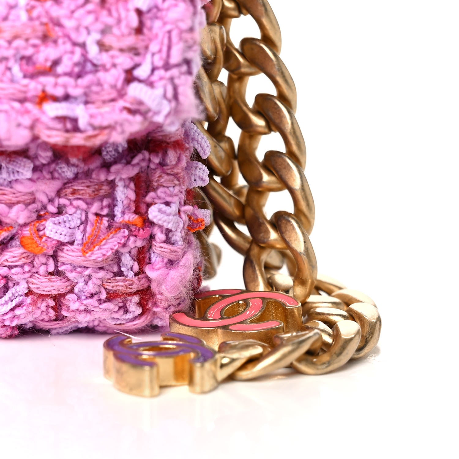 Chanel Tweed Enamel Quilted Pending CC Card Holder On Chain Light Purple Pink Red 9 of 12