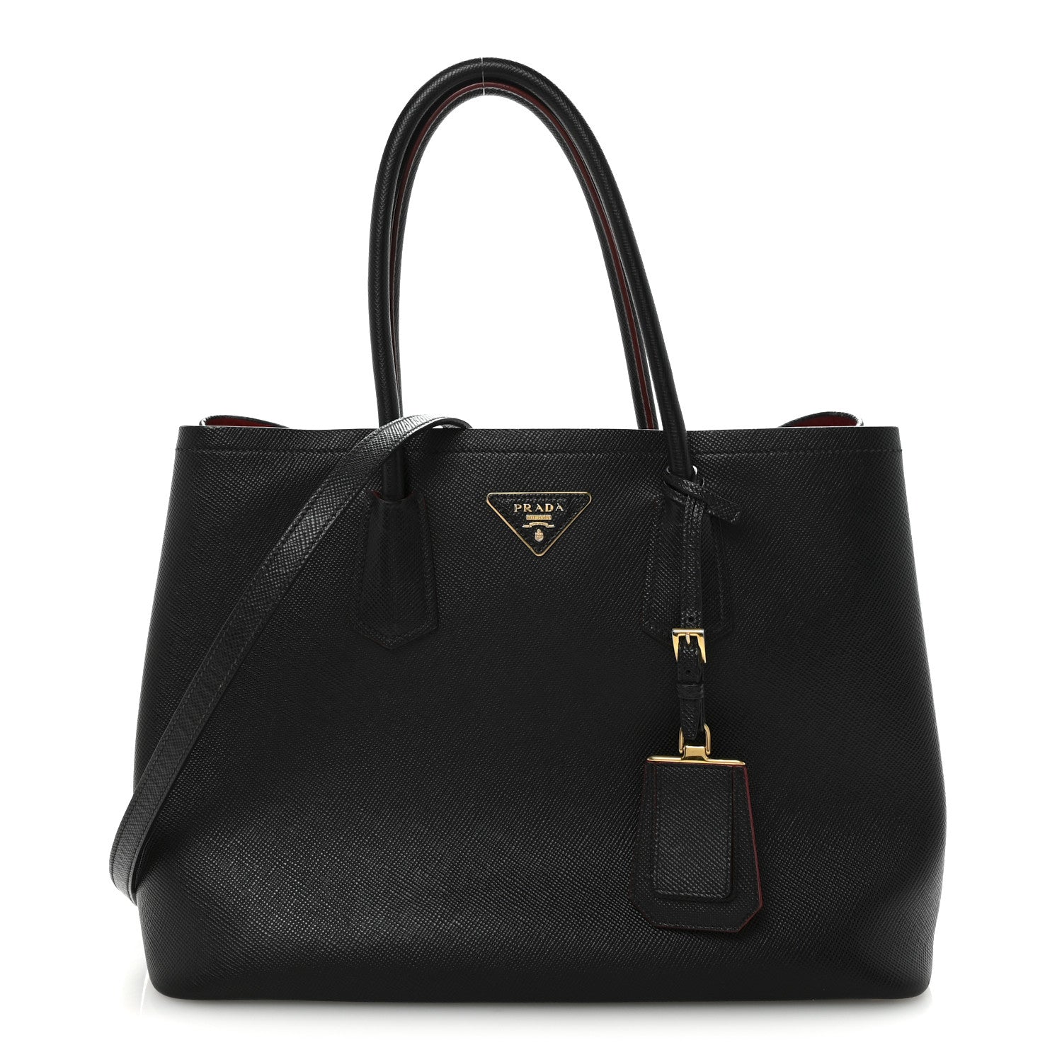 Prada Saffiano Cuir Large Double Bag Black Fuoco 1 of 9