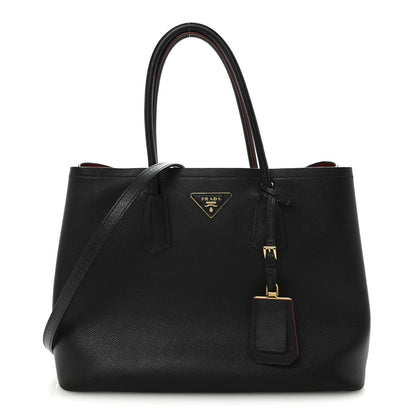 Prada Saffiano Cuir Large Double Bag Black Fuoco 1 of 9