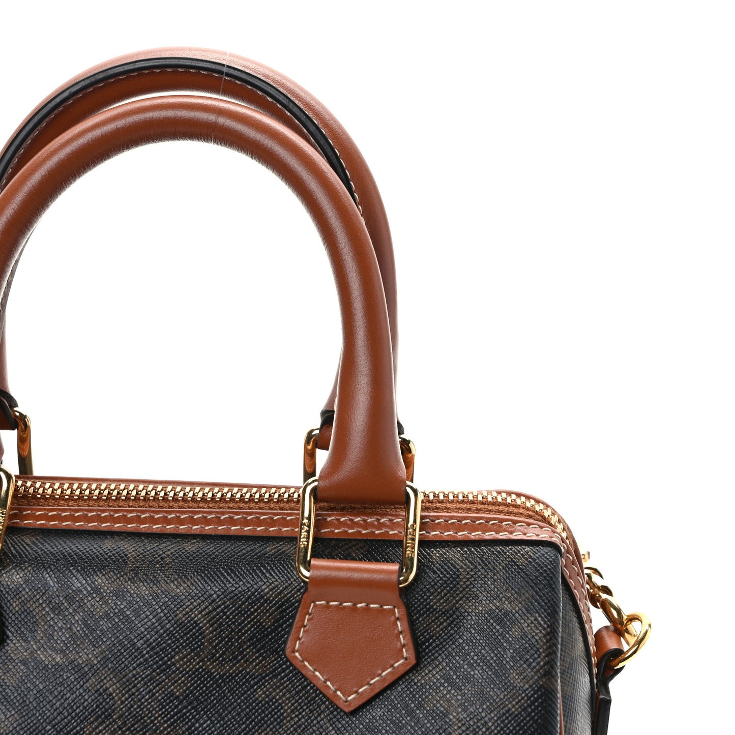 Triomphe Canvas Calfskin Small Boston Bag Tan