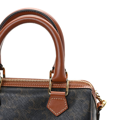 Celine Triomphe Canvas Calfskin Small Boston Bag Tan 12 of 13