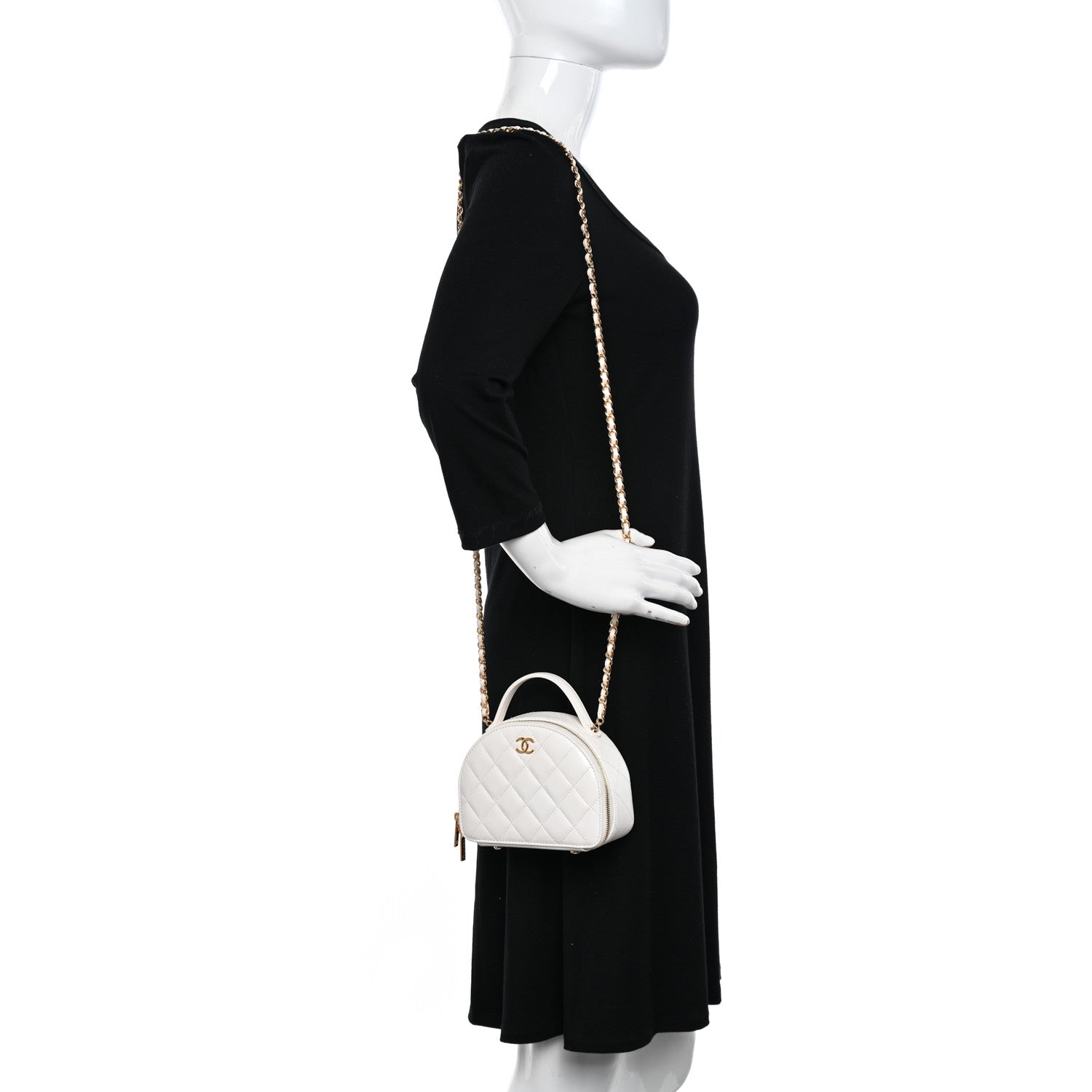 Chanel Lambskin Quilted Small Chic Riviera Top Handle Vanity Case White 2 of 10