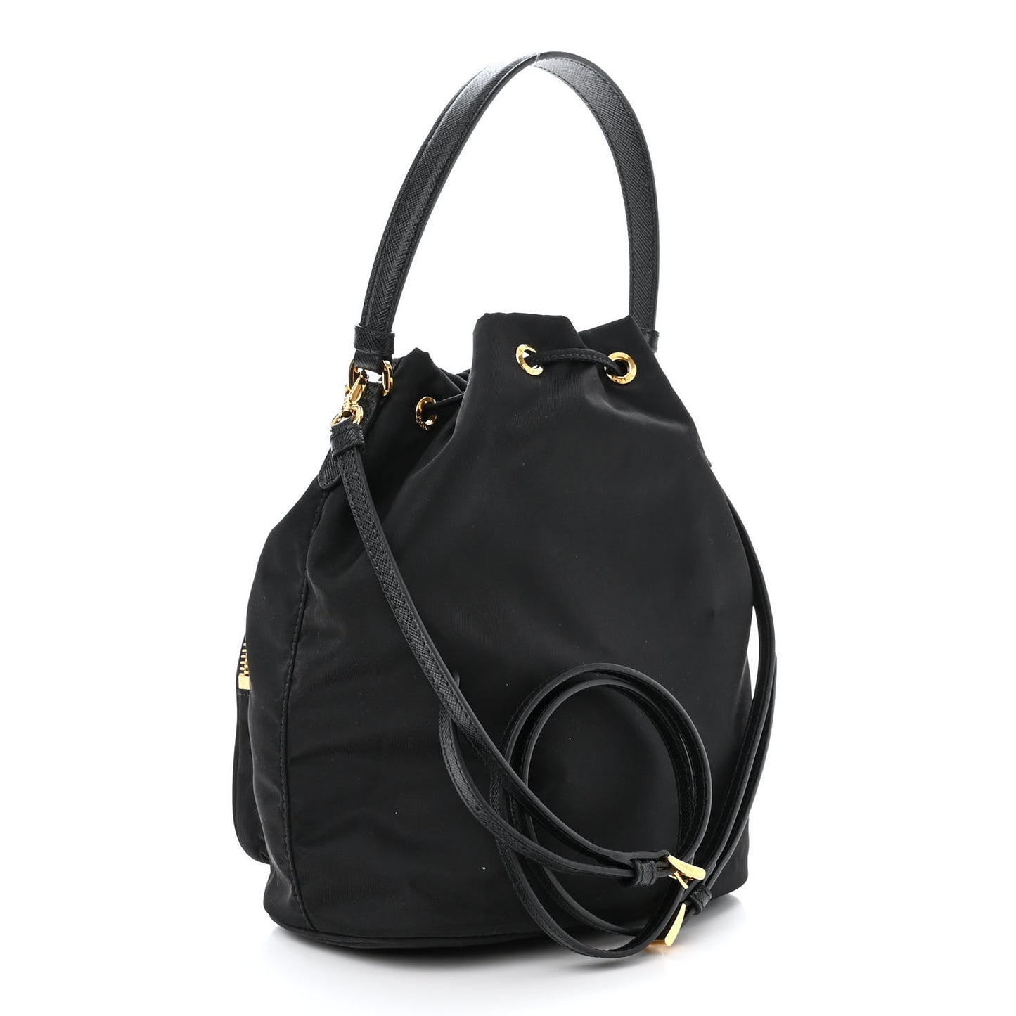 Saffiano Tessuto Nylon Mini Bucket Crossbody Bag Black