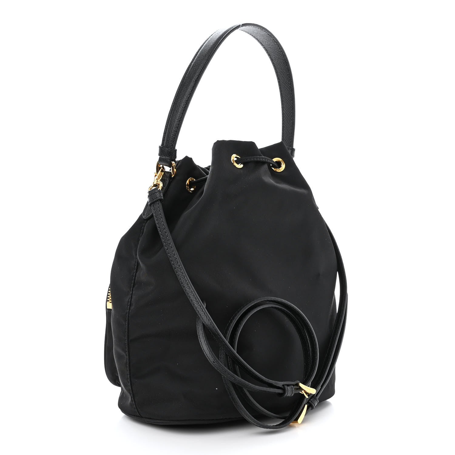 Prada Saffiano Tessuto Nylon Mini Bucket Crossbody Bag Black 3 of 11