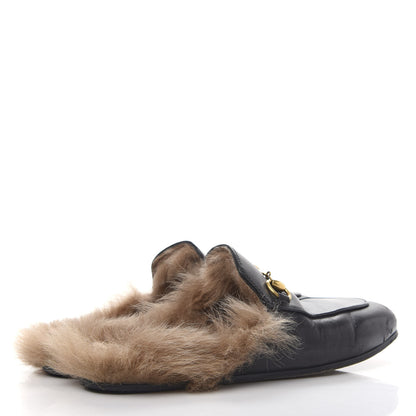 Gucci Calfskin Fur Womens Princetown Slippers 35 Black 4 of 10