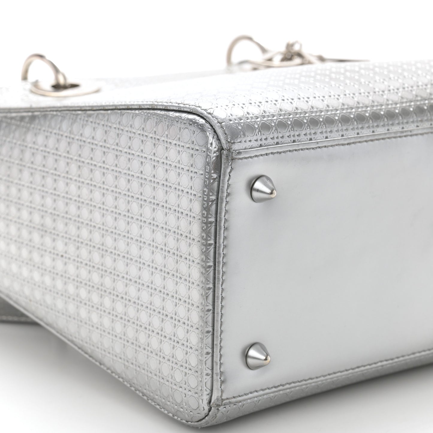 Metallic Patent Micro-Cannage Medium Lady Dior Silver