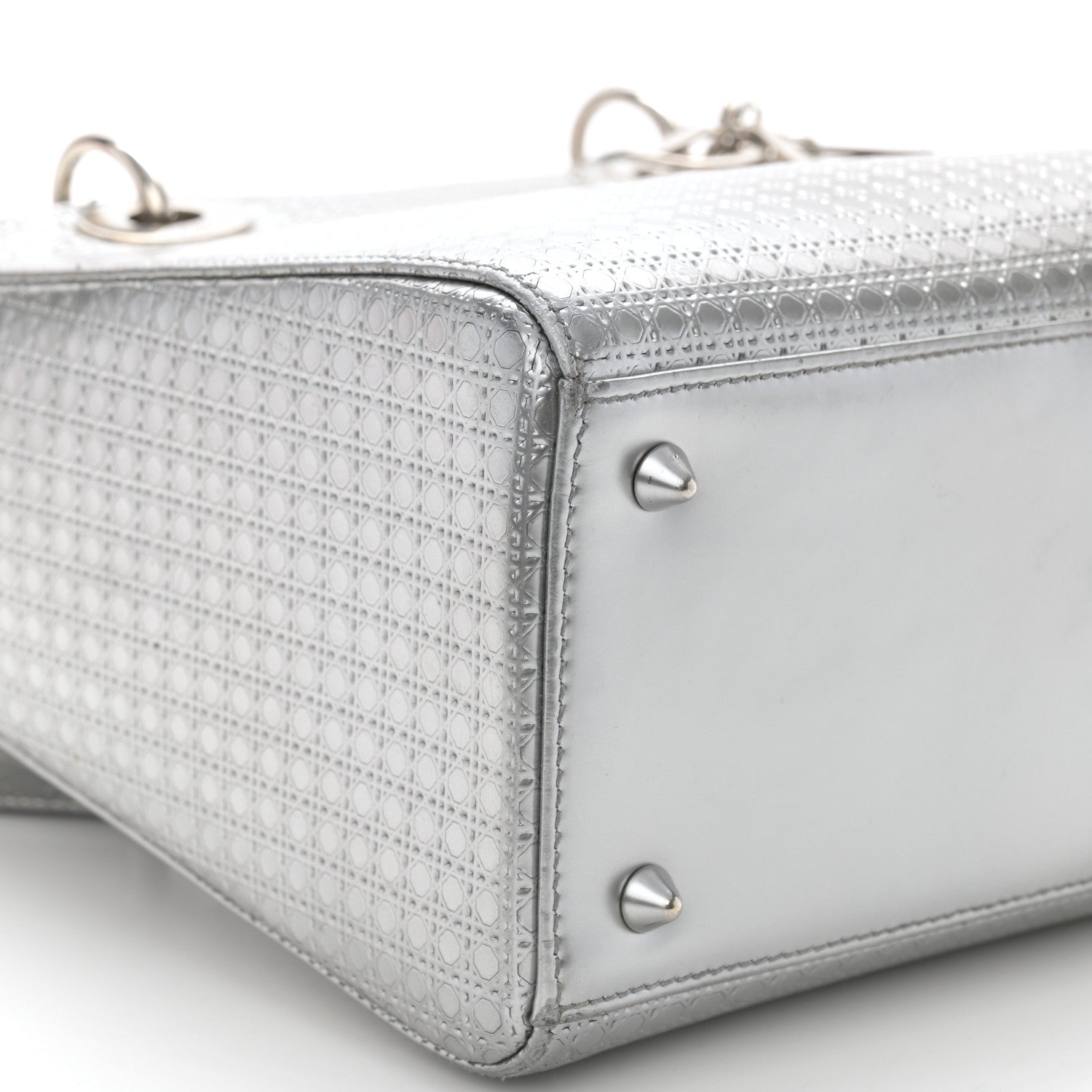 Christian Dior Metallic Patent Micro-Cannage Medium Lady Dior Silver 9 of 13