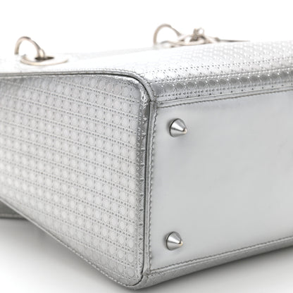 Christian Dior Metallic Patent Micro-Cannage Medium Lady Dior Silver 9 of 13