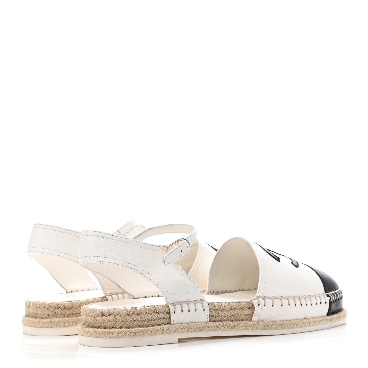 Lambskin Cap Toe CC Espadrille Sandals 42 White Black