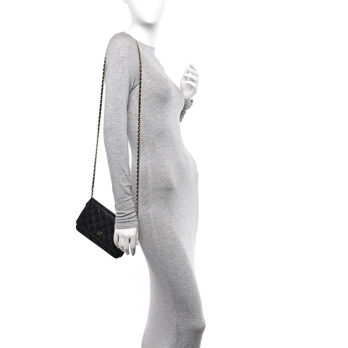 Caviar Quilted Wallet on Chain WOC Black