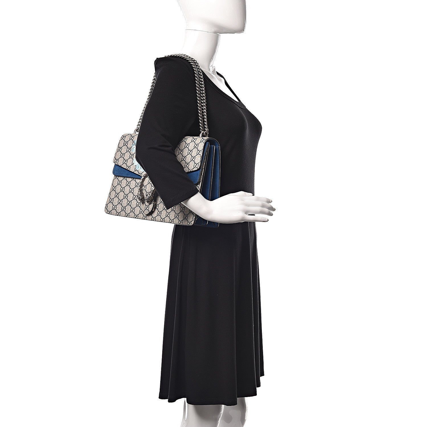 Gucci GG Supreme Monogram Blooms Medium Dionysus Shoulder Bag Beige Navy Vintage Blue 2 of 15