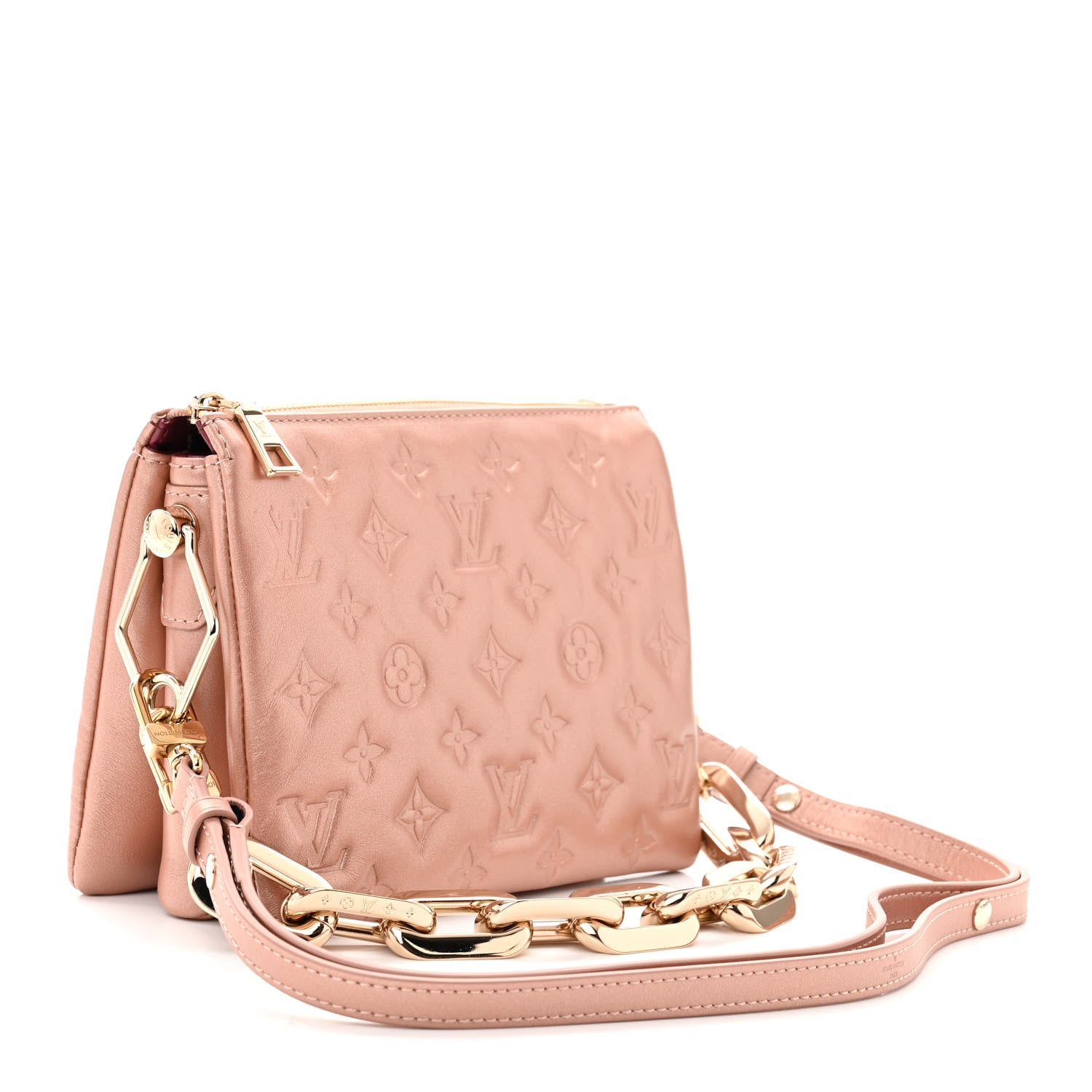Louis Vuitton Metallic Lambskin Embossed Monogram Coussin BB Pink Gold 3 of 10