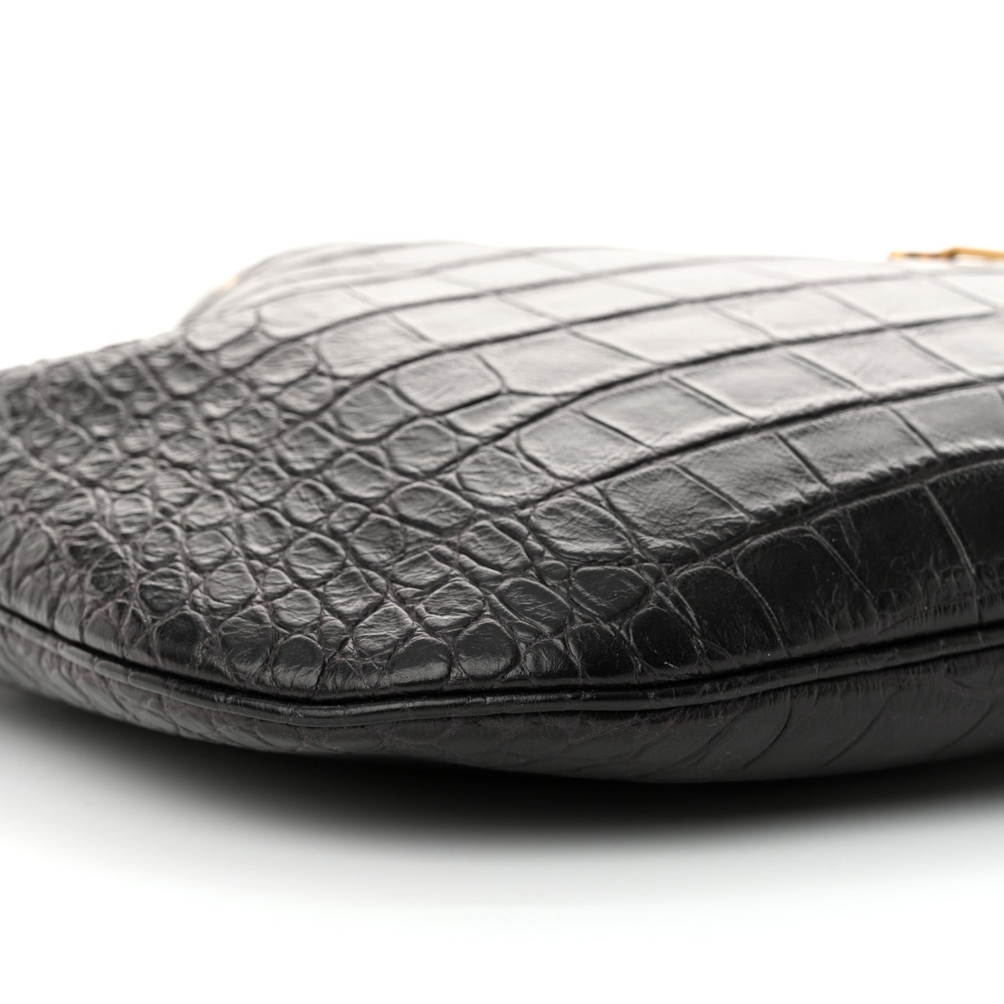 Calfskin Crocodile Embossed Paris VII Large Flat Hobo Black