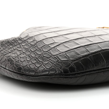 Saint Laurent Calfskin Crocodile Embossed Paris VII Large Flat Hobo Black 9 of 11