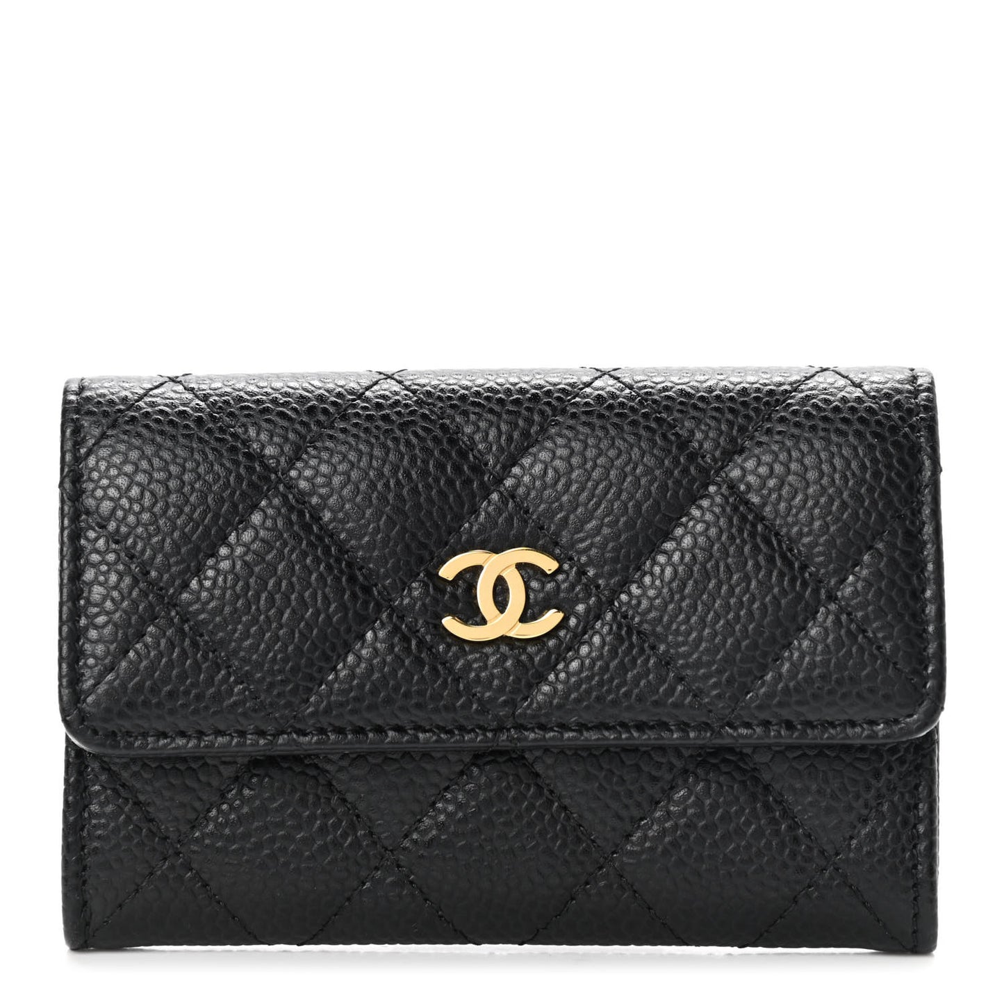 Caviar Quilted Flap Card Holder Black