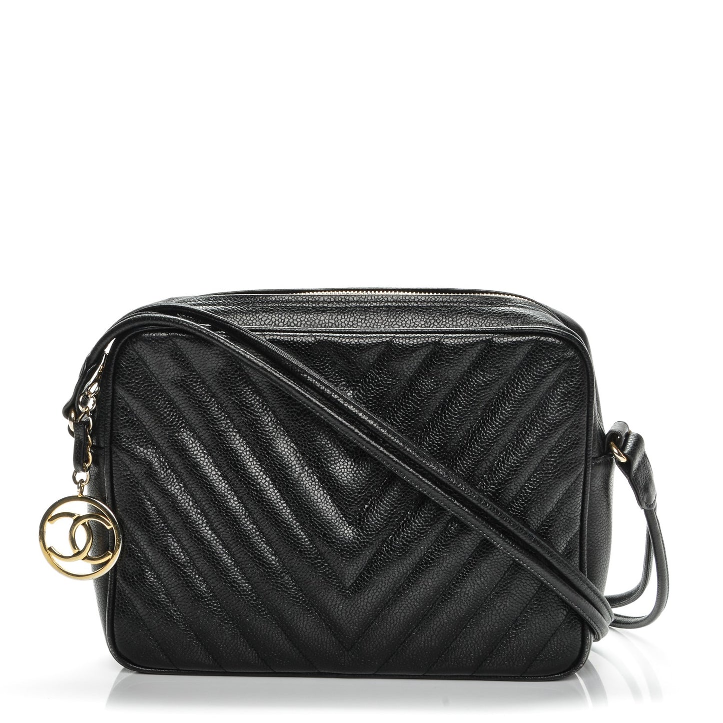 Caviar Chevron Quilted Camera Case Black