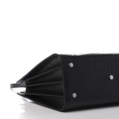 Saint Laurent Calfskin Crocodile Embossed Small Sac de Jour Black 9 of 11