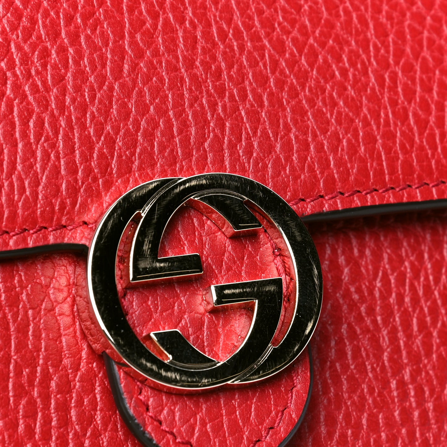 Dollar Calfskin Interlocking G Chain Wallet Red
