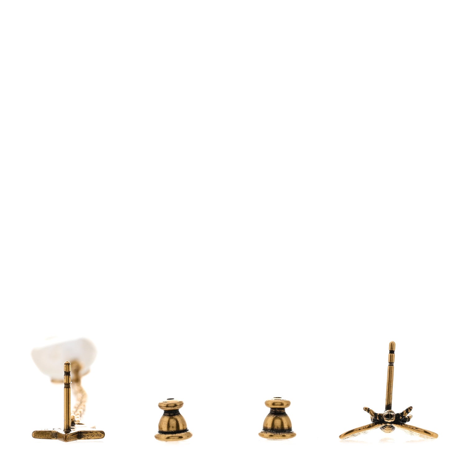 Christian Dior Metal Pearl Bee Star CD Drop Chain Earrings Aged Gold 3 of 5