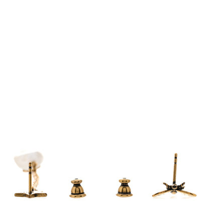Christian Dior Metal Pearl Bee Star CD Drop Chain Earrings Aged Gold 3 of 5