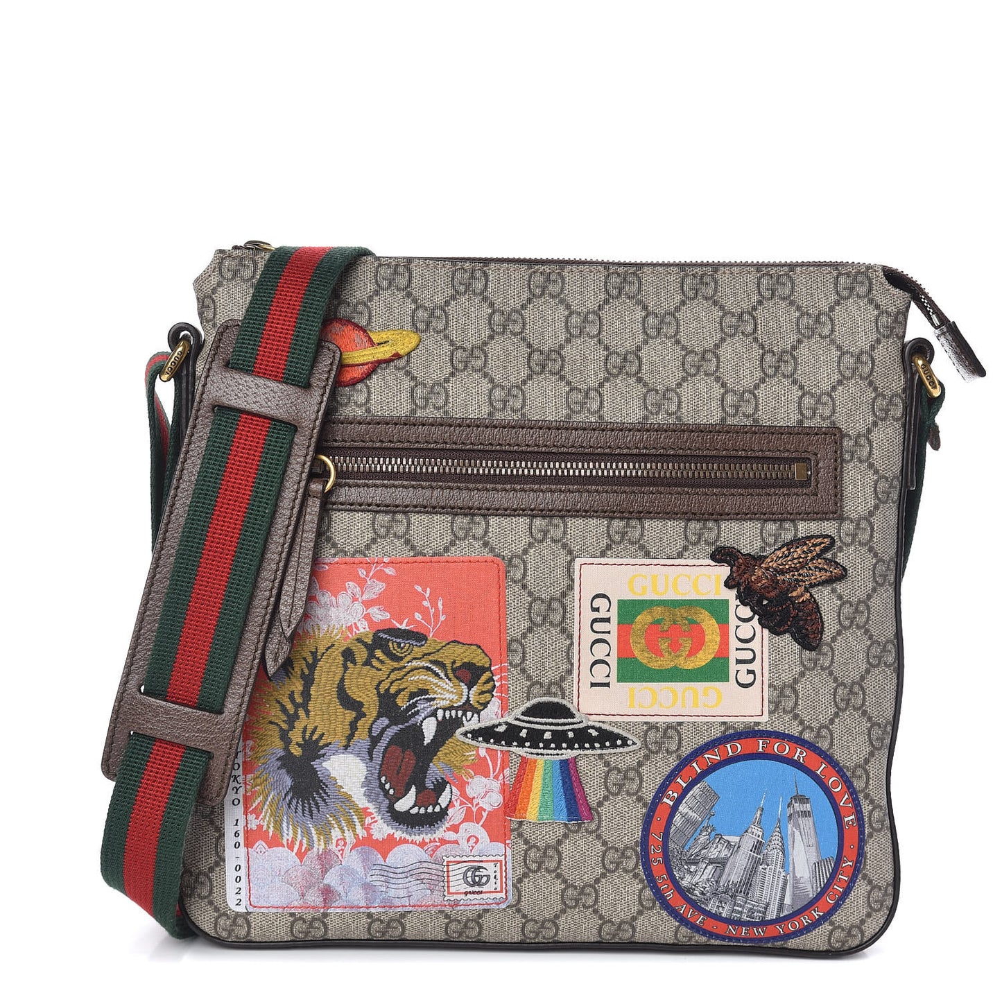 Soft GG Supreme Monogram Courrier Web Medium Flat Messenger Bag Beige New Acero Multicolor